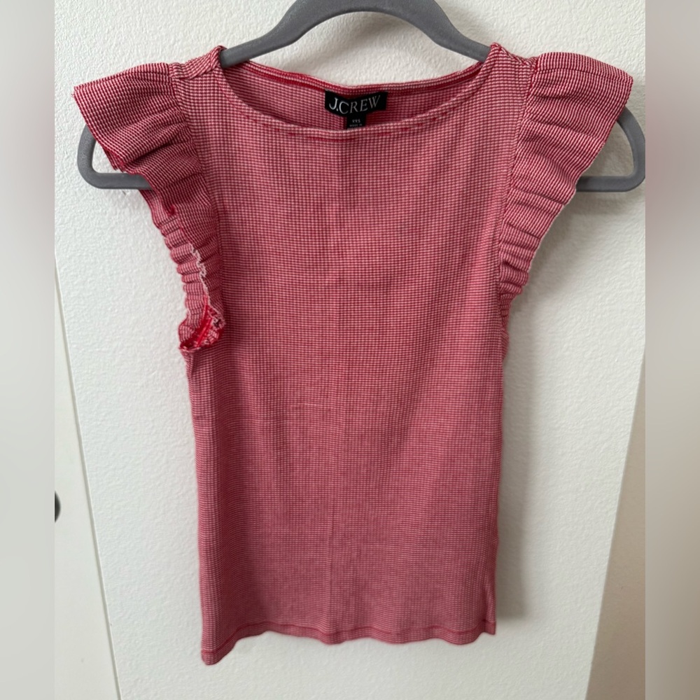 J. Crew Vintage rib ruffle boatneck tank top in stripe Size XXS